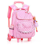 Meetbelify Rolling Backpacks For Girls School Bags Trolley Handbag With Lunch Bag Style B-Pink
