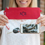 Red Custom Stadium Clear Zip Pouch With Detachable Crossbody Strap And Wristlet