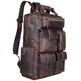S-Zone Vintage Crazy Horse Genuine Leather Backpack Multi Pockets Travel Sports Bag