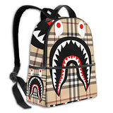 NiYoung Durable Polyester Rucksacks Plaid Bapes Shark Teeth Logo Pattern Travel Hiking Backpack - Big Capacity Anti-Theft Multipurpose Carry-On Bag for Boys Girls