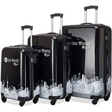 Flieks Graphic Print Luggage Set 3 Piece ABS + PC Spinner Travel Suitcase (Around the World)