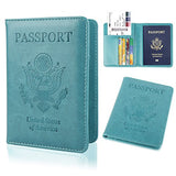 GDTK Leather Passport Holder Cover Case RFID Blocking Travel Wallet (Sky Blue)