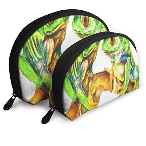 Pingshoes Makeup Bag Watercolor Tropical Frog Handy Half Moon Toiletry Bags Organizer for Women