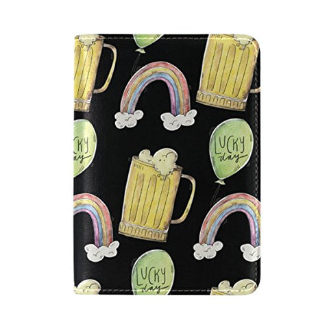 Cartoon Rainbow Beer Genuine Leather UAS Passport Holder Travel Wallet Cover Case