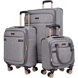 kensie Women's Hudson Softside 3-Piece Spinner Luggage Set, Heather Gray, (20/24/28)
