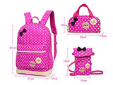 Fanci 3Pcs Polka Dot Bowknot Elementary Kids School Backpack Bookbag Set for Girls Princess Style