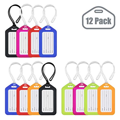 MIFFLIN Luggage Tags (Assorted, 12 PK), Bag Tag for Baggage, Suitcase
