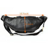 Polare Men'S Natural Leather Fanny Pack Waist Bag Black Large