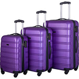 Expandable 3 Piece Luggage Sets Hardside Durable Suitcase with Spinner Wheels TSA Lock, 3 Pcs Carry On Case Travel Home Outdoor School Lightweight Trolley Case ( 20" 24" 28" Purple)
