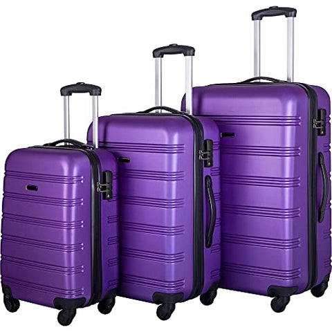 Expandable 3 Piece Luggage Sets Hardside Durable Suitcase with Spinner Wheels TSA Lock, 3 Pcs Carry On Case Travel Home Outdoor School Lightweight Trolley Case ( 20" 24" 28" Purple)
