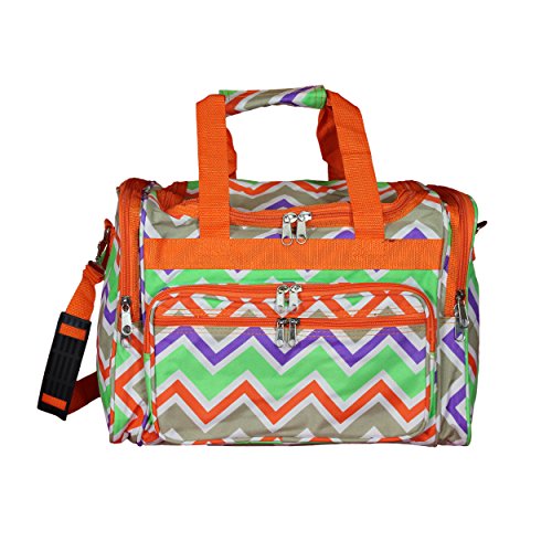 World Traveler 16" Duffle Duffel Bag, Orange Trim Chevron Multi, One Size
