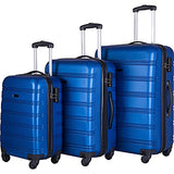 3 piece luggage set with TSA lock hard side swivel suitcase Dark Blue