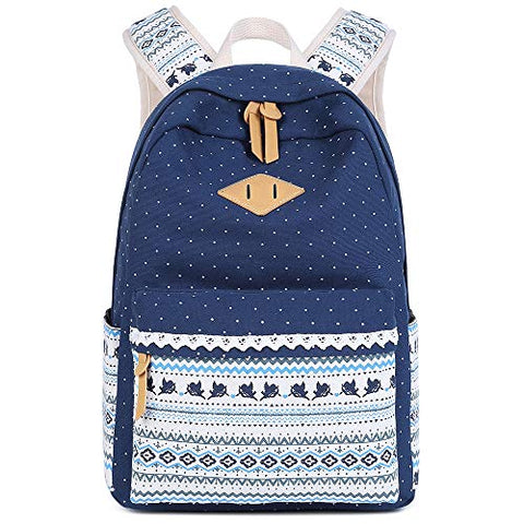 School Backpack for Girls,Hey Yoo Printed Canvas Casual Bookbag Backpack for Girls School (blue)