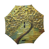 Reverse Umbrella 3D Oil Paintings On Canvas Golden Flowers Windproof for Car