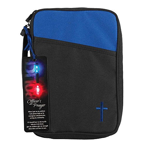 Police Officer'S Prayer Blue And Black Canvas Thinline Bible Cover Case With Handle