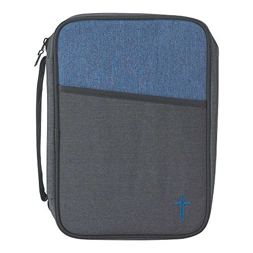 Gray and Blue 6.5 x 9.5 Reinforced Polyester Thinline Bible Cover Case with Handle