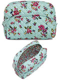 Vera Bradley Iconic Large Cosmetic Case/Bag, Signature Cotton, Aqua/Water Bouquet
