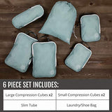 Compression Packing Cubes for Travel - Luggage and Backpack Organizer Packaging Cubes for Clothes (Dusty Teal and White, 6Piece)