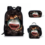Bigcardesigns Animal Shark Backpack School Bag for Elementary Kids with Lunch Bag Pen Bag