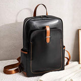 BOSTANTEN Leather Laptop Backpack Purses Casual College Casual Bags Daypack Black