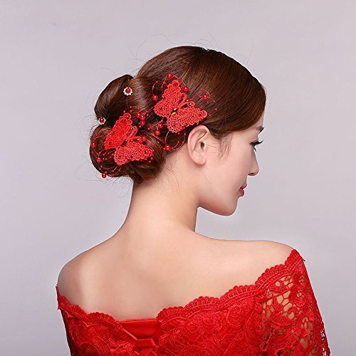 Acxico® Handmade With Pearl Crystal Bridal Hair Decoration Lace Butterfly Hair Grip