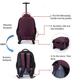Racini Nylon Waterproof Rolling Backpack, Freewheel Travel Wheeled Backpack, Carry-on Luggage with Anti-Theft Zippers(Purple)