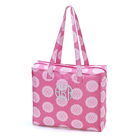 High Fashion Print Zippered Top Tote Bag Pink Maddie