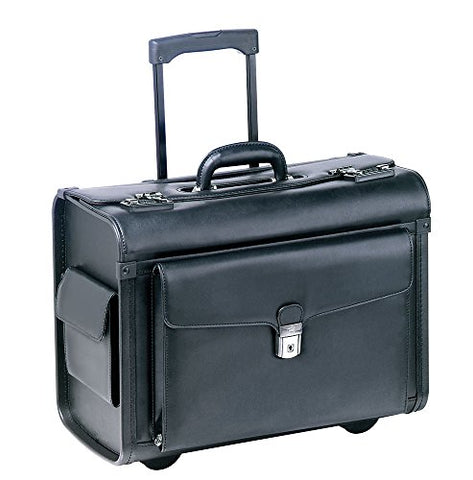 Mancini BUSINESS Wheeled Catalog Case, Leather Rolling Business Briefcase, Black