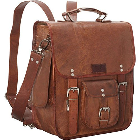 Sharo Leather Bags Long Three-In-One Backpack/Brief/Messenger (Brown)