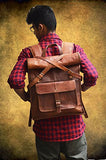 23" Large Genuine Leather Backpack for Laptop Travel roll top Rucksack for Men Women