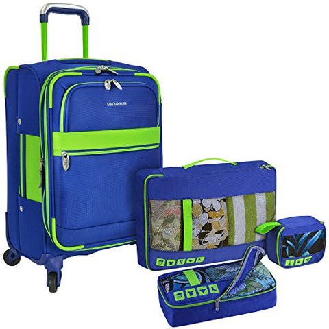 U.S Traveler Alamosa 4-Piece Luggage Set - 3 Spinners And 3 Packing Cubes - Royal Blue