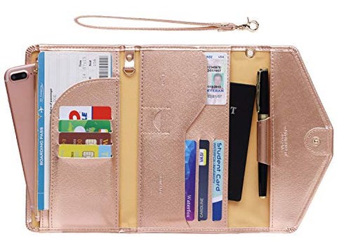 Zoppen Passport Holder Travel Wallet (Ver.5) for Women Rfid Blocking Multi-purpose Passport Cover Document Organizer Strap,Rose Gold