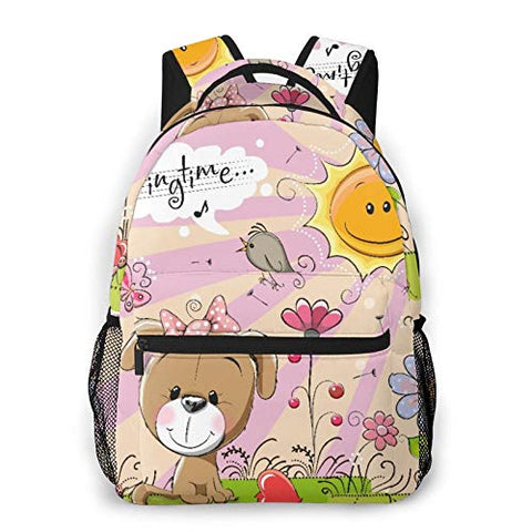 Multi leisure backpack,Cute Cartoon Puppy On The Meadow With Flowers, travel sports School bag for adult youth College Students