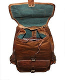 HLC 20" Genuine Leather Retro Rucksack Backpack College Bag,School Picnic Bag Travel