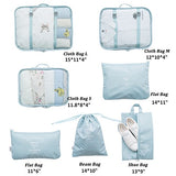 Belsmi 7 Set Packing Cubes With Shoe Bag - Compression Travel Luggage Organizer (Blue)