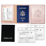 SAM & LORI Vaccine Card Protector Holder with Passport Holder Case, PU Leather Wallets Passport Cover and CDC Vaccine Card Slot Combo Rose gold