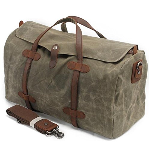  S-ZONE Duffle Bag for Travel 60L Canvas Duffel Bag Carry on  Genuine Leather Overnight Weekender Bag for Men