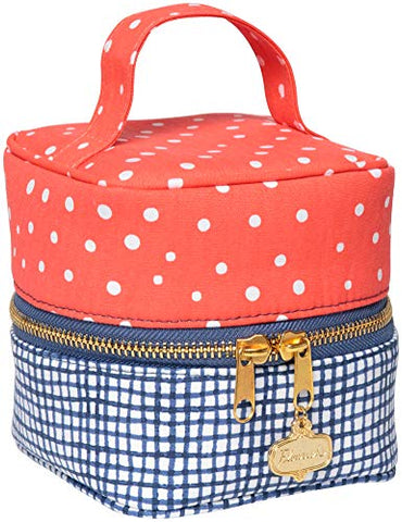 C.R. Gibson Red Polka Dot Blue and White Checkered Travel Makeup Bag for Women, Red & White