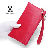 BOBILIKE Women's RFID Blocking Leather Wallets Credit Card Cash Holder Clutch Wristlet, Rose Red