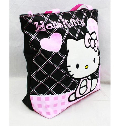 Hello Kitty Black Tote Bag - Pink Hearts
