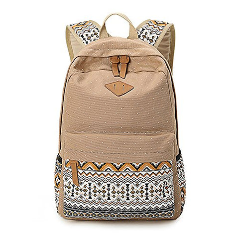 Dot Casual Canvas Backpack Bag, Fashion Cute Lightweight Backpacks for Teen Young Girls (Khaki)