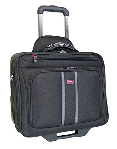 Mancini BIZTECH CompuRoller-Double Compartment Wheeled Laptop Briefcase in Black