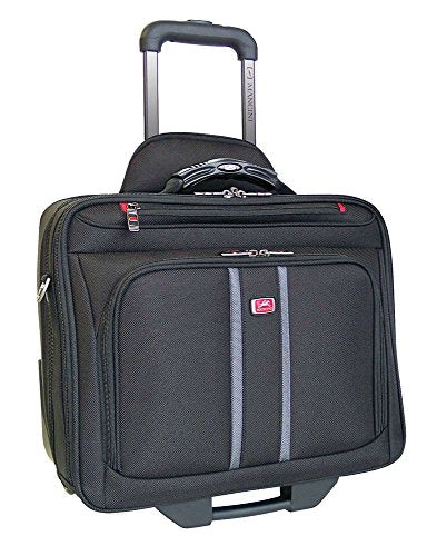 Mancini BIZTECH CompuRoller-Double Compartment Wheeled Laptop Briefcase in Black