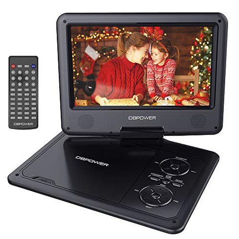 DBPOWER Portable DVD Player with 9.5" Swivel Screen, 5-Hour Built-in Rechargeable Battery, Support CD/DVD/SD Card/USB, with Car Charger and Power Adaptor (Black)