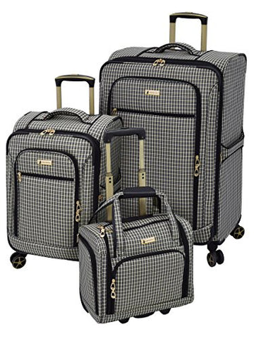 London Fog Softside 3 Piece Set, Black Tan Plaid