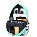 School Backpacks for Teen Girls Lightweight Canvas Backpack Bookbags Set (Light Green-1)