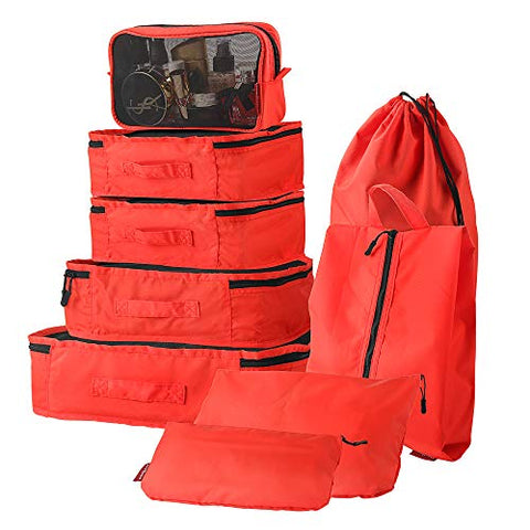 9 Set Packing Cubes, CHICMODA Travel Packing Organizers with Toiletry Bag, Red