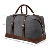 Canvas Overnight Bag Travel Duffel Genuine Leather for Men and Women Weekender Tote (Grey)