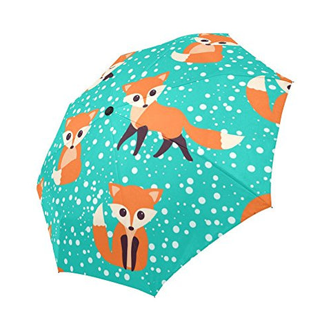 InterestPrint Cute Foxes Seamless Pattern Windproof Auto Open And Close Folding Umbrella,