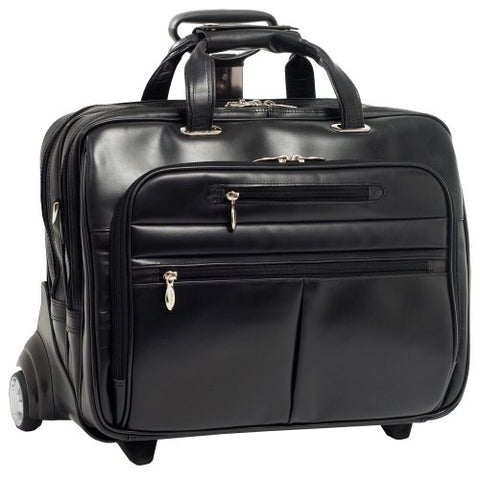 McKleinUSA Ohare 86535 Black Leather Fly-Through Checkpoint-Friendly 17 Detachable Wheeled Laptop Case